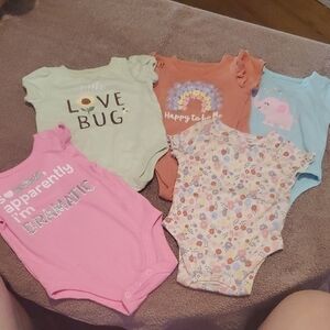 Set Of 5 Garanimals Pink and Green Bodysuits for Infants